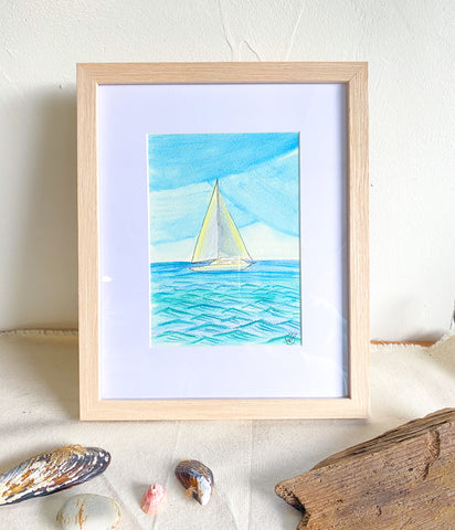 ocean seascape sailboat contemporary watercolor