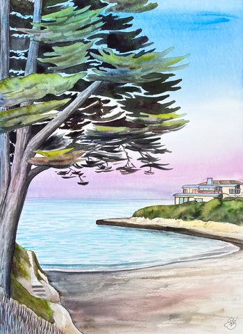 sunny cove beach santa cruz watercolor painting