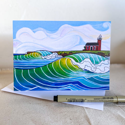 steamer lane surf santa cruz lighthouse art greeting note card