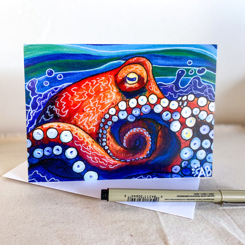 octopus art greeting note card