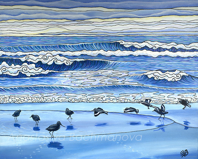 Moss Landing Shorebirds Original Acrylic Painting Follow the Sun
