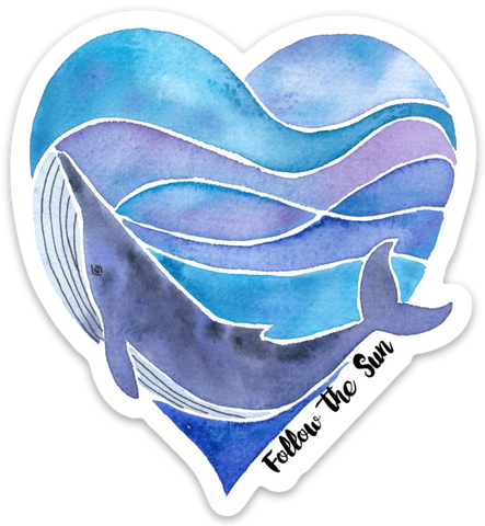 whale heart watercolor art sticker