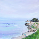 An acrylic painting of a santa cruz surf scene at pleasure point