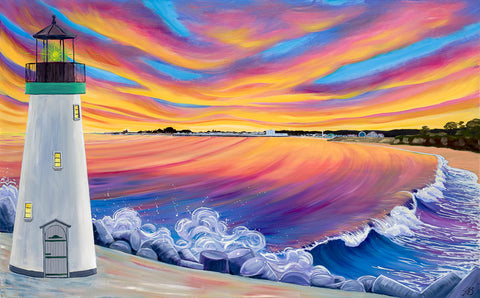 walton lighthouse sunset painting santa cruz california