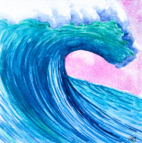 mavericks surf art watercolor painting
