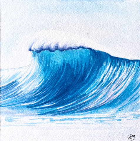 watercolor wave painting wedge surf art