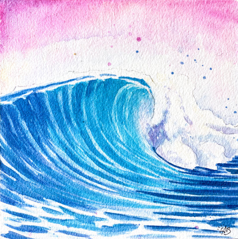 watercolor wave painting surf art