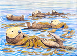 sea otter raft watercolor painting