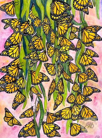 monarch butterfly cluster watercolor painting