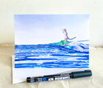 surfing ocelot greeting card