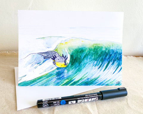 surfing axolotl greeting card