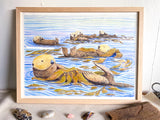 "Sea Otter Raft" Original Watercolor Painting