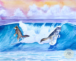 surfing animals wolves painting