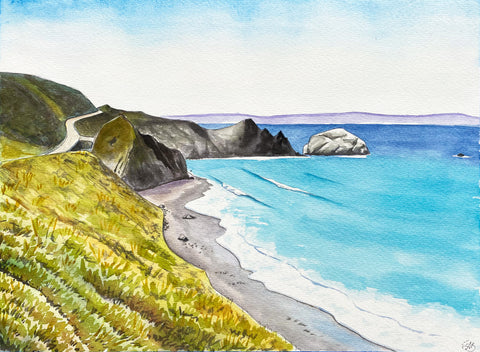 watercolor seascape willow creek surf big sur painting