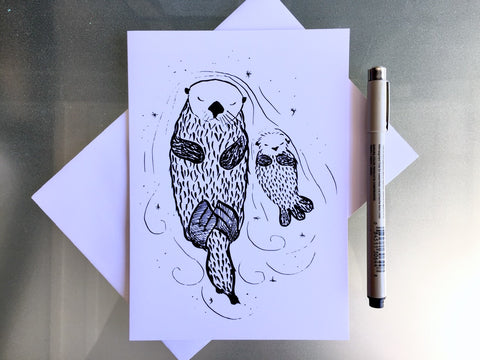 Sea Otters Blank Greeting Card
