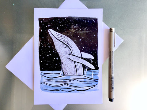 Breaching Whale Blank Greeting Card