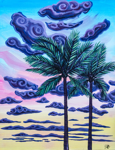 sunset palm trees original painting beach house tropical art