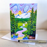 map mountain river forest landscape greeting note card