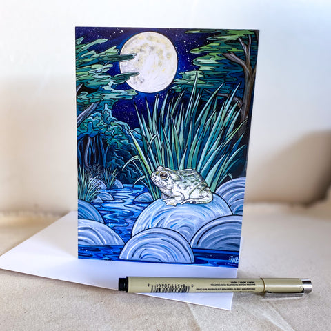 california toad art greeting note card frog moon