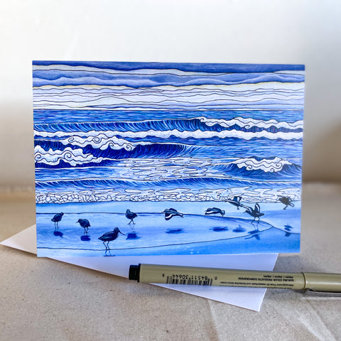 beach birds ocean seascape greeting note card