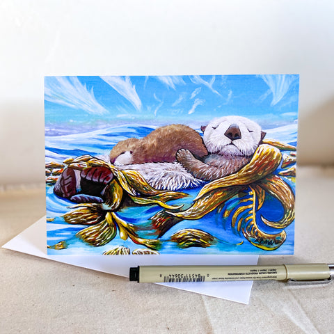 california sea otter art greeting note card
