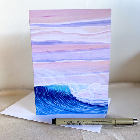 ocean wave surfer art greeting note card