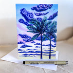 sunset palm trees tropical art greeting note card
