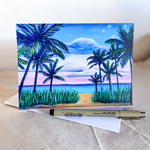 tropical beach palm trees art greeting note card