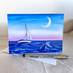 sunset sailing ocean sailboat sail greeting note card