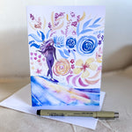 surfer girl art greeting note card