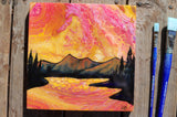 acrylic pour sunset landscape