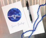 Starry owl holiday christmas card, follow the sun art