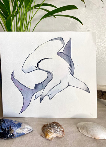 hammerhead shark original watercolor painting