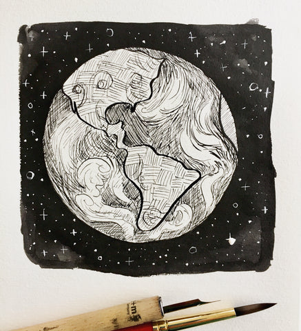 earth illustration, earth drawing, follow the sun art, inktober
