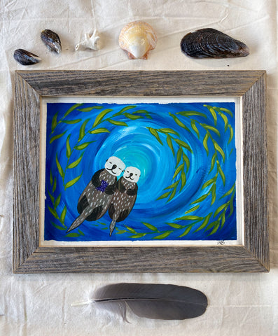 sea otter couple mom and baby painting