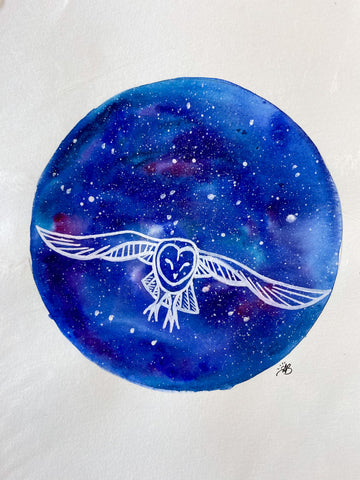 Starry Owl Mix Media Painting