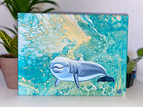 dolphin acrylic pour painting