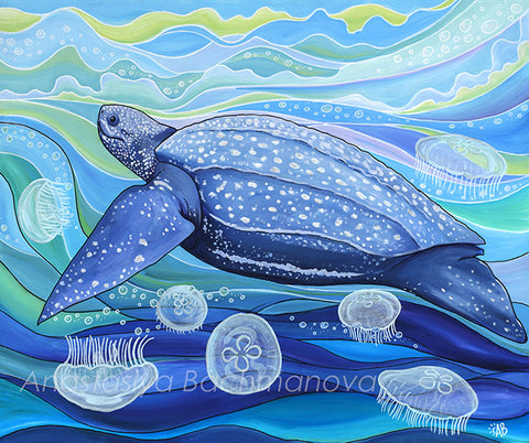 Leatherback sea turtle painting Follow the sun art