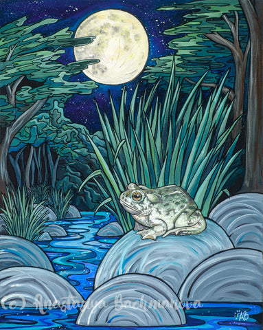 California toad night scene painting, follow the sun art, anastasiya bachmanova