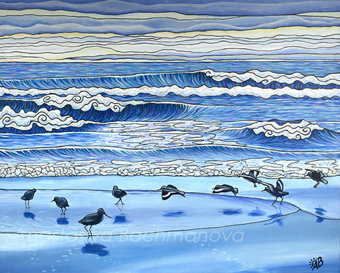 Moss Landing Shorebirds acrylic painting Follow the Sun Art