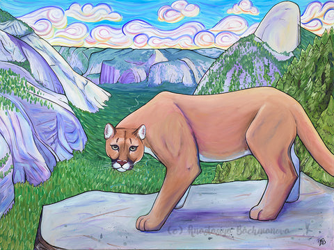 mountain lion painting, yosemite art, follow the sun art, anastasiya bachmanova