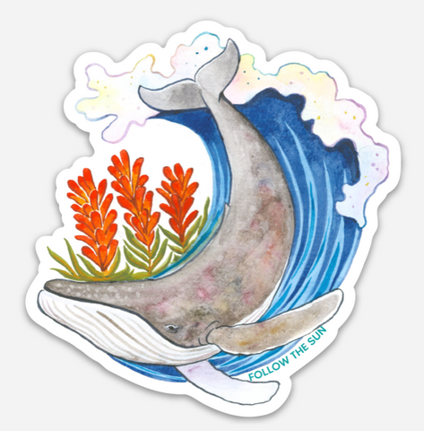 whale indian paintbrush wave surf art sticker