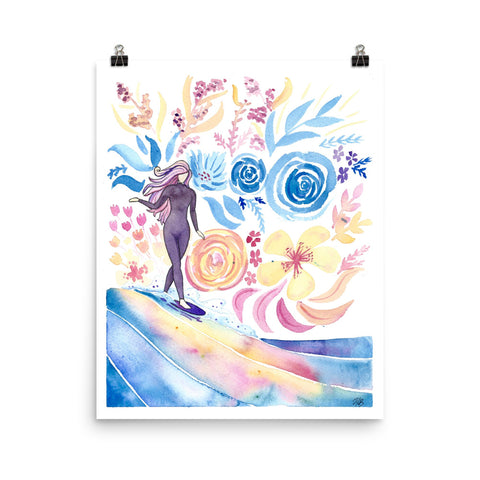 surfer girl watercolor art print