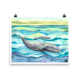 gray whale mom and calf watercolor painting