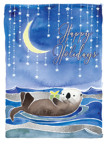sea otter ocean holiday christmas card
