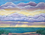rain storm over ocean beach seascape original acrylic painting