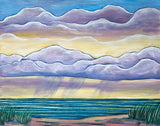 rain storm over ocean beach seascape original acrylic painting
