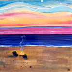 beach bonfire sunset painting follow the sun