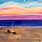 beach bonfire sunset painting follow the sun