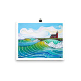 steamer lane santa cruz lighthouse surf art print, anastasiya bachmanova
